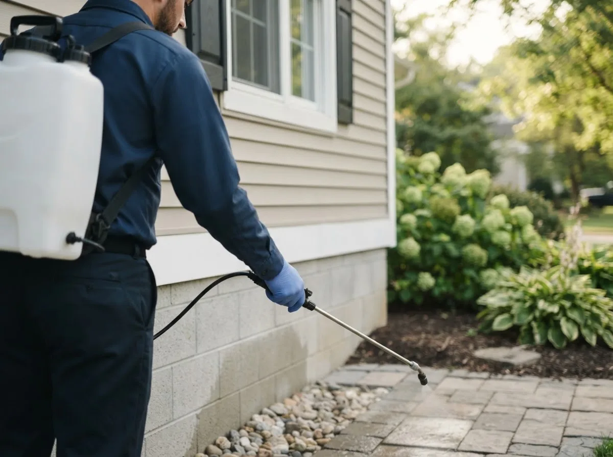 Pest control technician inspecting a home in Apple River, IL